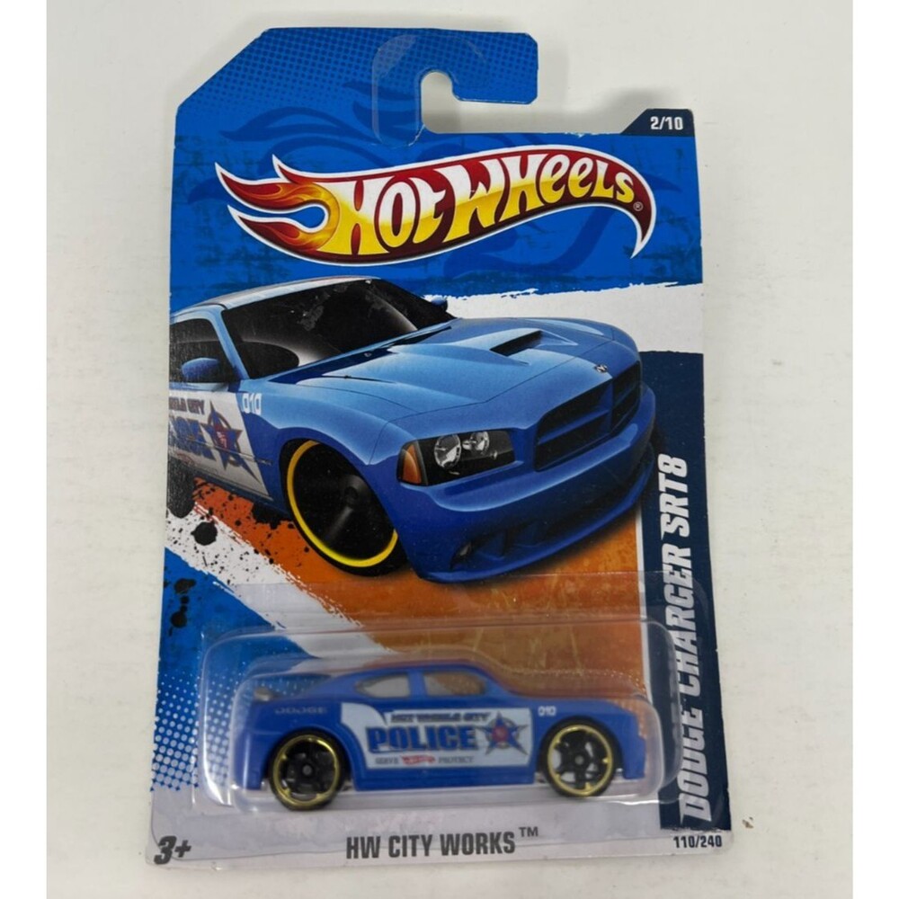 2011 Hot Wheels BLUE DODGE CHARGER SRT8 HW CITY WORKS 110/240 Police Patrol Car